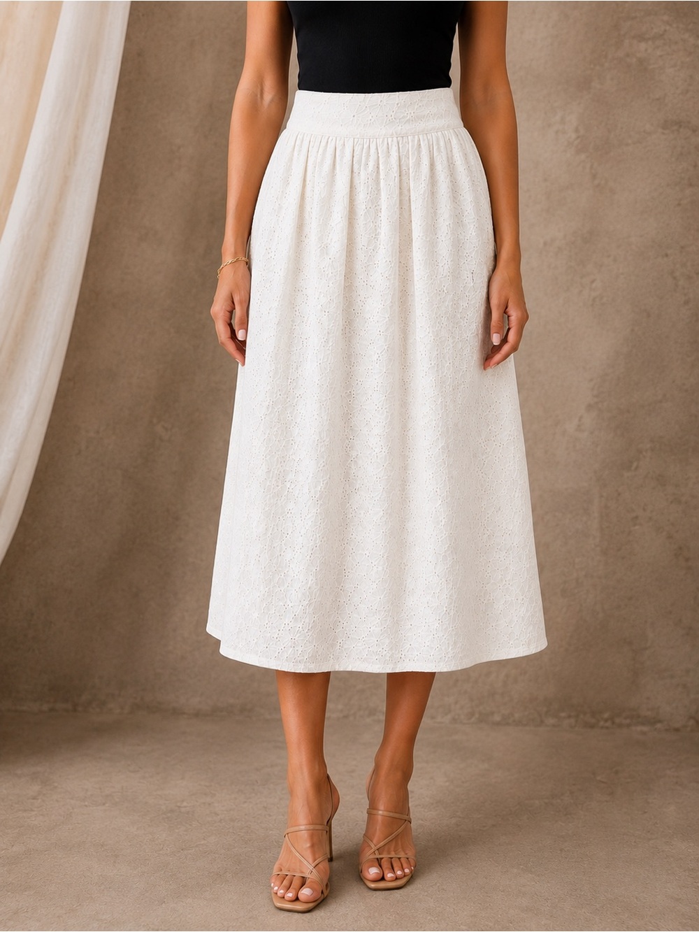 PAIGE Ojai White Eyelet Midi Skirt - Picture 1 of 7